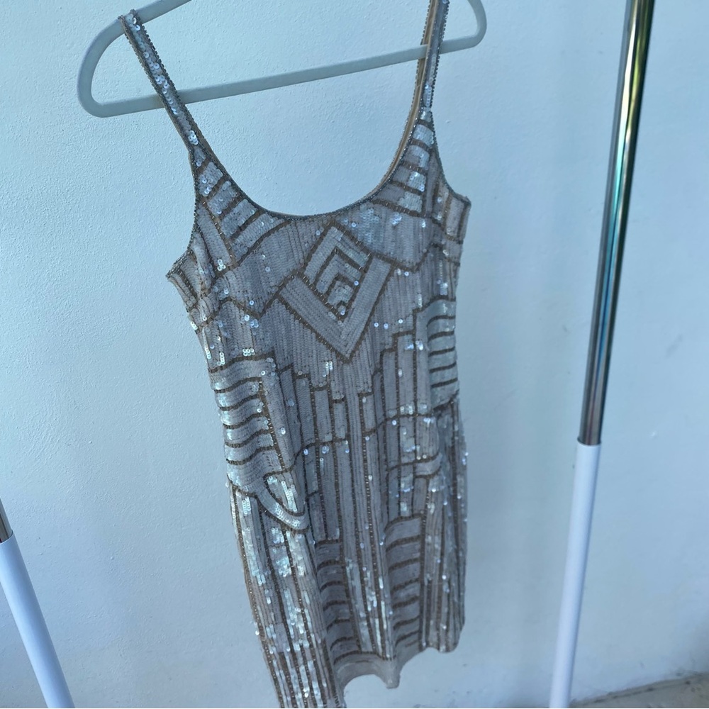 Adrianna Papell Champagne Sequin Embellished Dress Size 6 - Picture 3 of 10